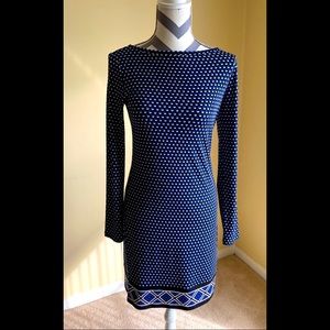 Michael Kors blue and white dot sheath dress
